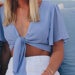 Front Tie Gingham Crop Top